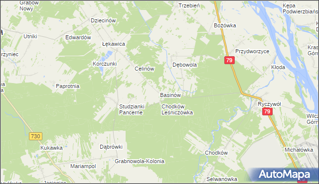 mapa Basinów gmina Magnuszew, Basinów gmina Magnuszew na mapie Targeo