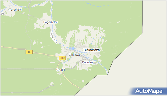 mapa Białowieża powiat hajnowski, Białowieża powiat hajnowski na mapie Targeo