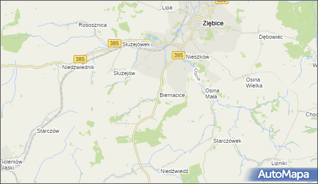 mapa Biernacice gmina Ziębice, Biernacice gmina Ziębice na mapie Targeo