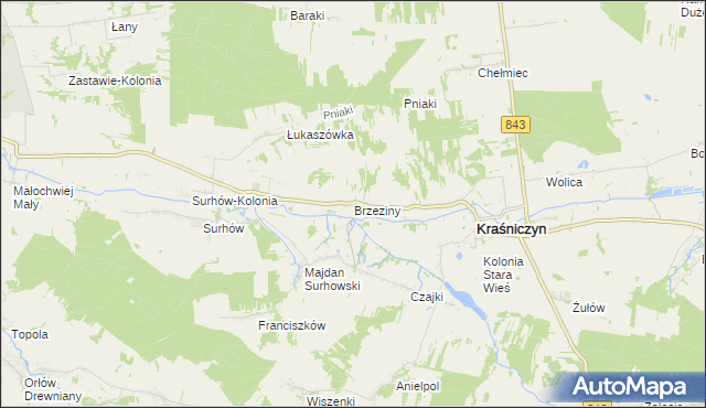 mapa Brzeziny gmina Kraśniczyn, Brzeziny gmina Kraśniczyn na mapie Targeo