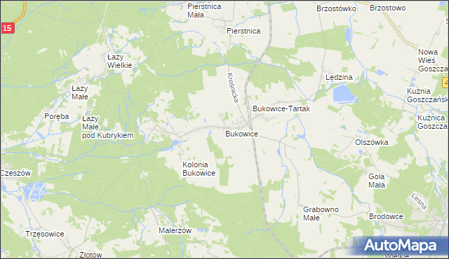 mapa Bukowice gmina Krośnice, Bukowice gmina Krośnice na mapie Targeo