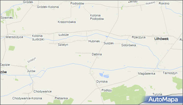mapa Dębina gmina Ulhówek, Dębina gmina Ulhówek na mapie Targeo