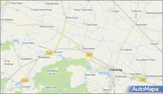 mapa Dobrojewo gmina Ostroróg, Dobrojewo gmina Ostroróg na mapie Targeo