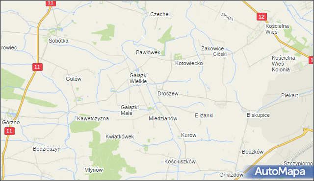 mapa Droszew, Droszew na mapie Targeo