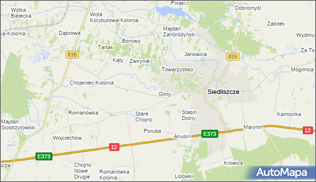 mapa Gliny gmina Siedliszcze, Gliny gmina Siedliszcze na mapie Targeo