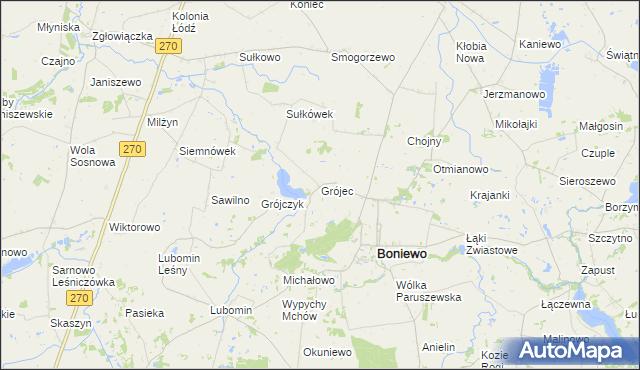 mapa Grójec gmina Boniewo, Grójec gmina Boniewo na mapie Targeo