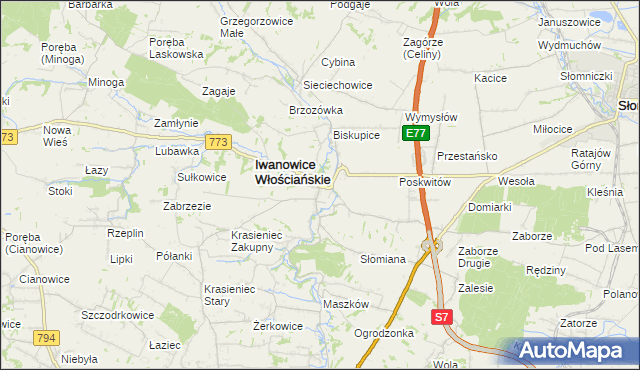 mapa Iwanowice Dworskie, Iwanowice Dworskie na mapie Targeo