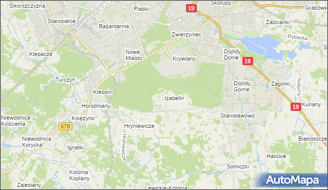 mapa Izabelin gmina Juchnowiec Kościelny, Izabelin gmina Juchnowiec Kościelny na mapie Targeo