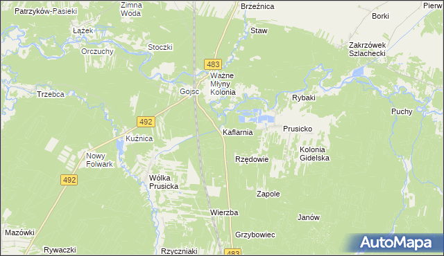 mapa Kaflarnia gmina Nowa Brzeźnica, Kaflarnia gmina Nowa Brzeźnica na mapie Targeo