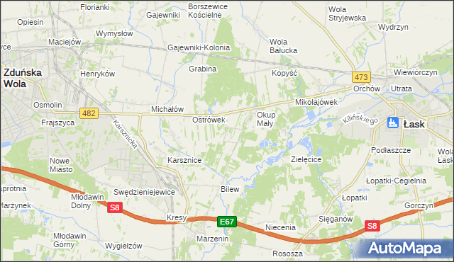 mapa Kolonia Bilew gmina Łask, Kolonia Bilew gmina Łask na mapie Targeo