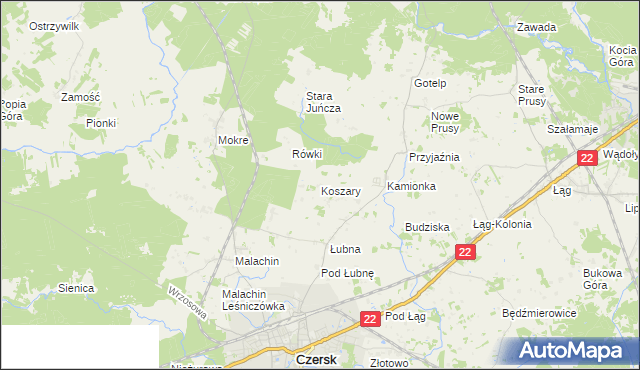 mapa Koszary gmina Czersk, Koszary gmina Czersk na mapie Targeo