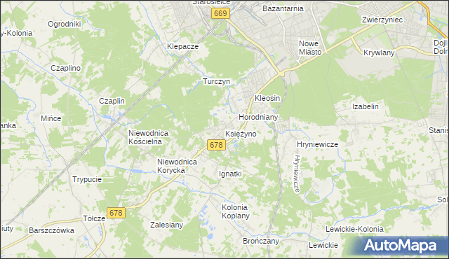 mapa Księżyno, Księżyno na mapie Targeo