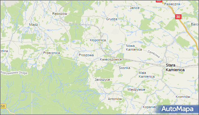 mapa Kwieciszowice, Kwieciszowice na mapie Targeo