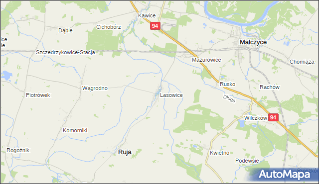 mapa Lasowice gmina Ruja, Lasowice gmina Ruja na mapie Targeo