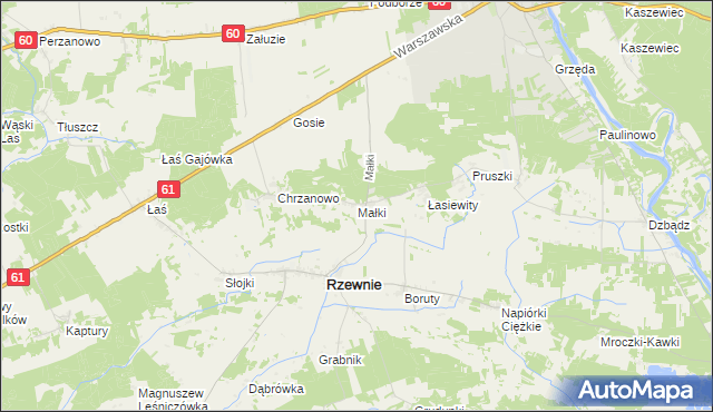 mapa Małki gmina Rzewnie, Małki gmina Rzewnie na mapie Targeo