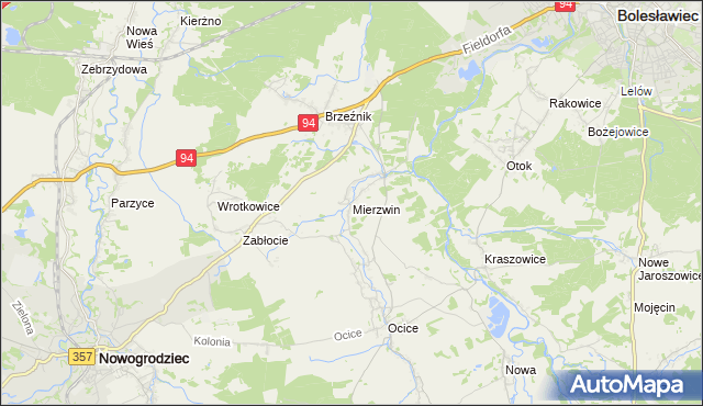 mapa Mierzwin gmina Bolesławiec, Mierzwin gmina Bolesławiec na mapie Targeo