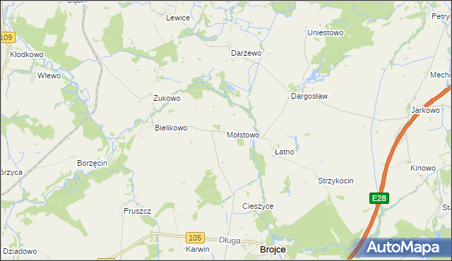 mapa Mołstowo gmina Brojce, Mołstowo gmina Brojce na mapie Targeo