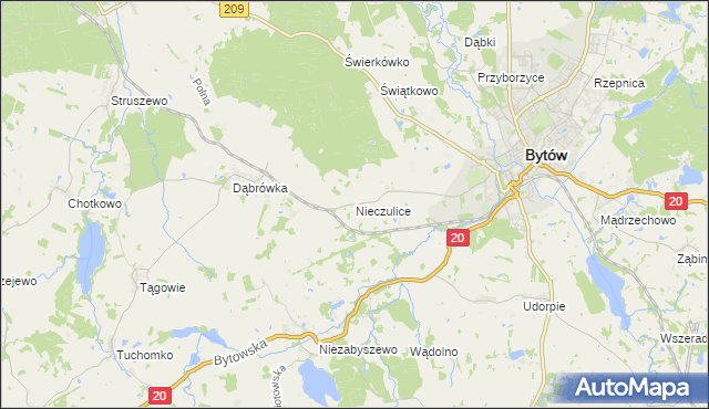 mapa Nieczulice gmina Bytów, Nieczulice gmina Bytów na mapie Targeo