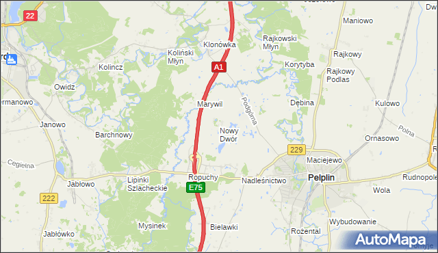 mapa Nowy Dwór gmina Pelplin, Nowy Dwór gmina Pelplin na mapie Targeo