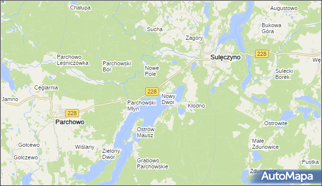 mapa Nowy Dwór gmina Sulęczyno, Nowy Dwór gmina Sulęczyno na mapie Targeo