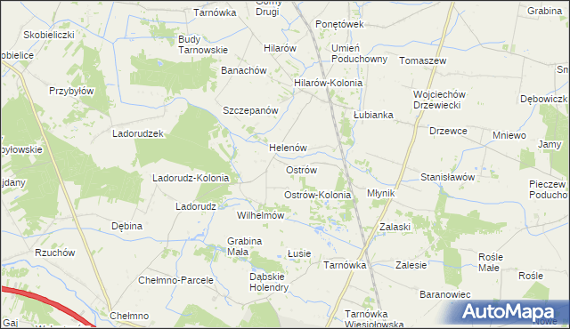 mapa Ostrów gmina Olszówka, Ostrów gmina Olszówka na mapie Targeo