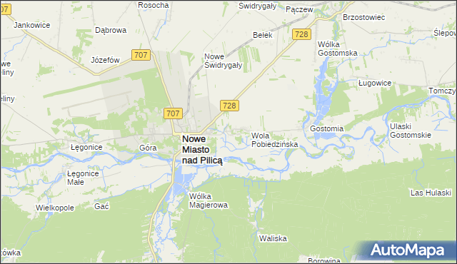 mapa Pobiedna gmina Nowe Miasto nad Pilicą, Pobiedna gmina Nowe Miasto nad Pilicą na mapie Targeo