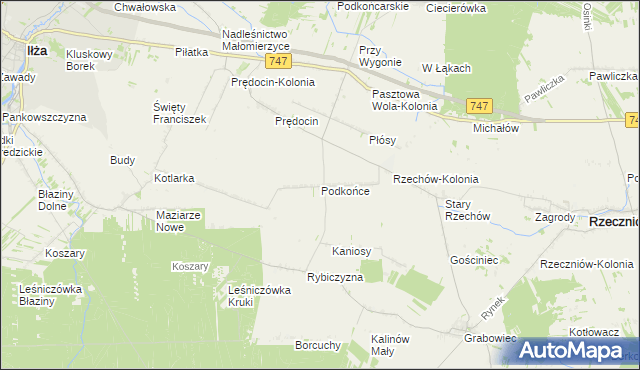 mapa Podkońce gmina Rzeczniów, Podkońce gmina Rzeczniów na mapie Targeo