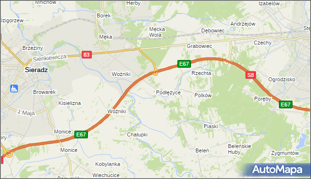 mapa Podłężyce, Podłężyce na mapie Targeo