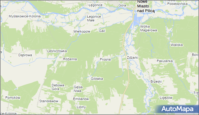 mapa Prosna gmina Nowe Miasto nad Pilicą, Prosna gmina Nowe Miasto nad Pilicą na mapie Targeo
