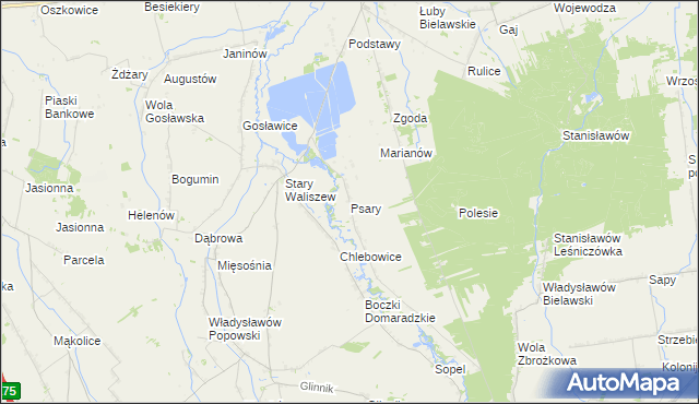mapa Psary gmina Bielawy, Psary gmina Bielawy na mapie Targeo