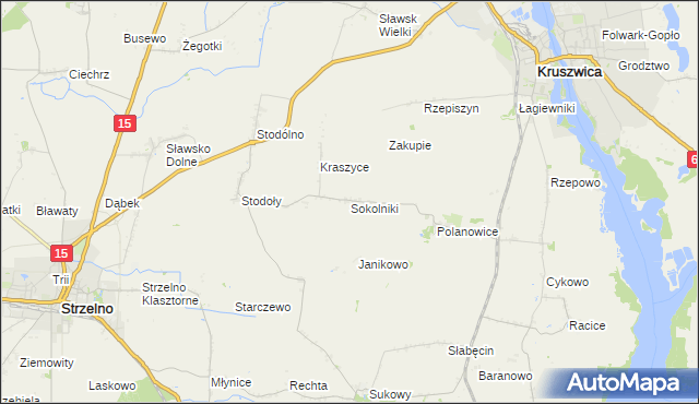 mapa Sokolniki gmina Kruszwica, Sokolniki gmina Kruszwica na mapie Targeo