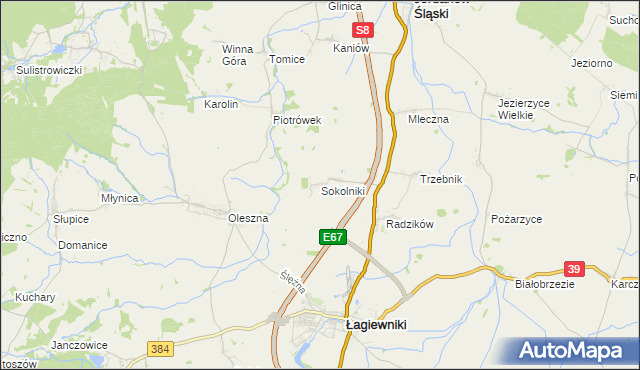 mapa Sokolniki gmina Łagiewniki, Sokolniki gmina Łagiewniki na mapie Targeo