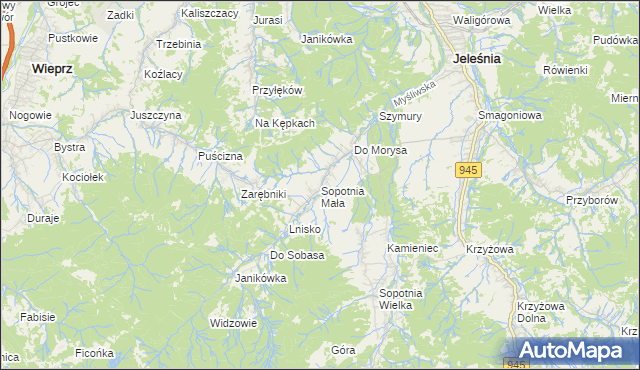 mapa Sopotnia Mała, Sopotnia Mała na mapie Targeo