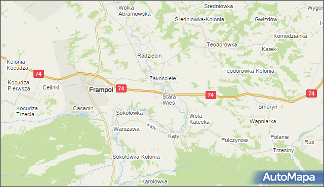 mapa Stara Wieś gmina Frampol, Stara Wieś gmina Frampol na mapie Targeo