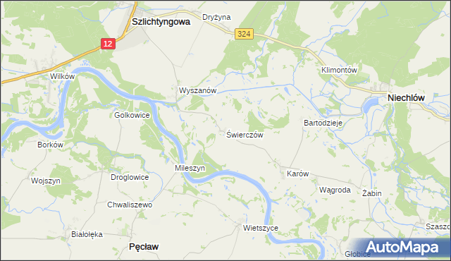 mapa Świerczów gmina Niechlów, Świerczów gmina Niechlów na mapie Targeo