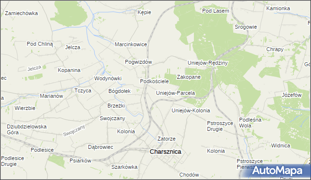 mapa Uniejów-Parcela, Uniejów-Parcela na mapie Targeo