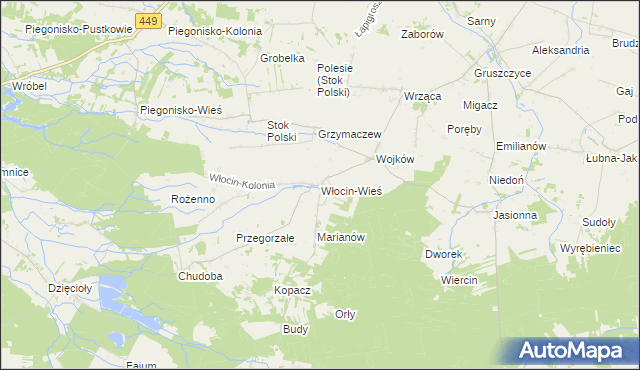 mapa Włocin-Wieś, Włocin-Wieś na mapie Targeo