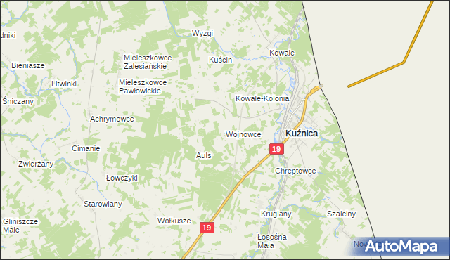 mapa Wojnowce gmina Kuźnica, Wojnowce gmina Kuźnica na mapie Targeo