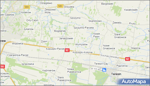 mapa Wymysłów gmina Sochaczew, Wymysłów gmina Sochaczew na mapie Targeo