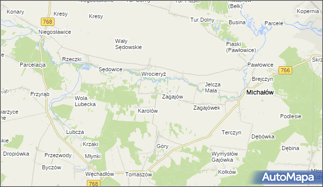 mapa Zagajów gmina Michałów, Zagajów gmina Michałów na mapie Targeo