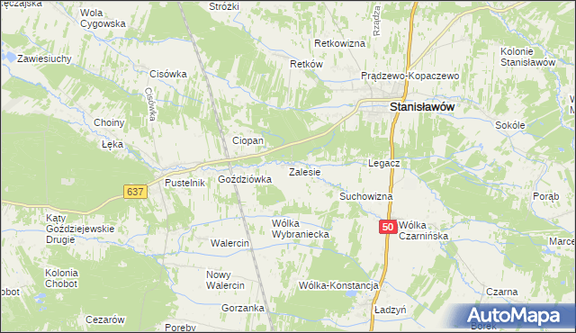 mapa Zalesie gmina Stanisławów, Zalesie gmina Stanisławów na mapie Targeo