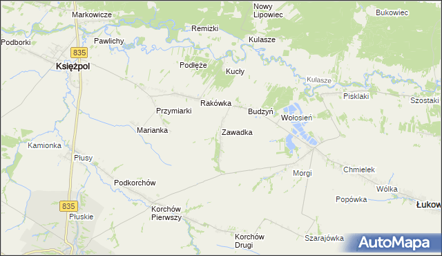 mapa Zawadka gmina Księżpol, Zawadka gmina Księżpol na mapie Targeo