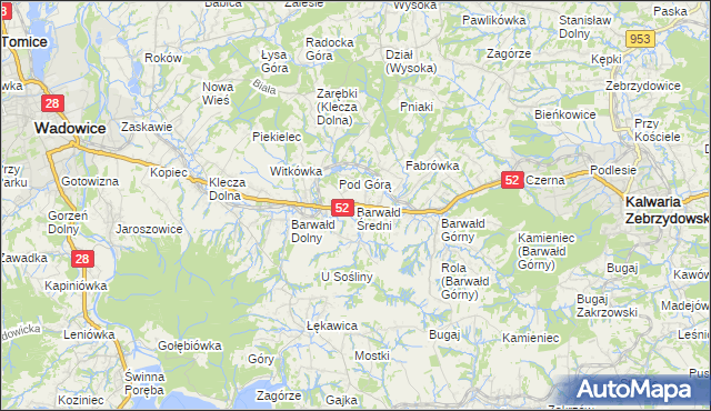 mapa Barwałd Średni, Barwałd Średni na mapie Targeo