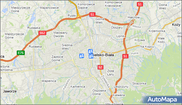 mapa Bielsko-Białej, Bielsko-Biała na mapie Targeo