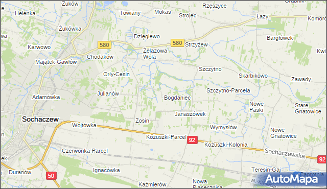 mapa Bogdaniec gmina Sochaczew, Bogdaniec gmina Sochaczew na mapie Targeo