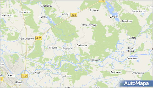 mapa Dąbrowa gmina Śrem, Dąbrowa gmina Śrem na mapie Targeo