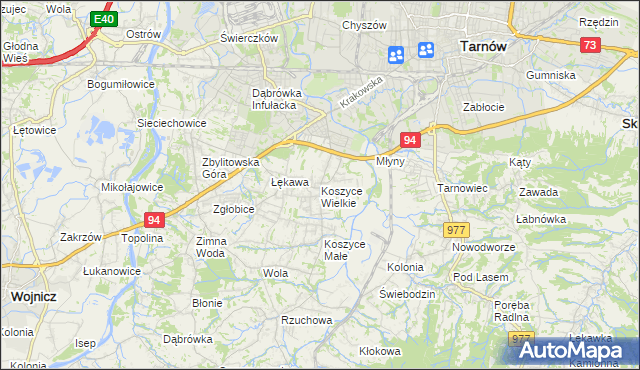 mapa Koszyce Wielkie, Koszyce Wielkie na mapie Targeo