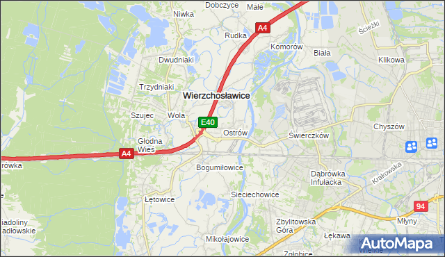 mapa Ostrów gmina Wierzchosławice, Ostrów gmina Wierzchosławice na mapie Targeo