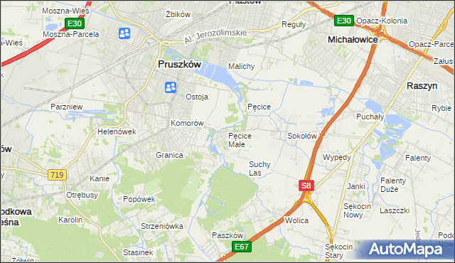 mapa Pęcice Małe, Pęcice Małe na mapie Targeo
