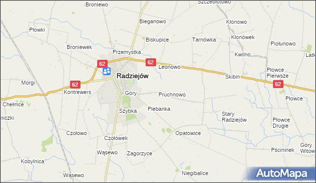 mapa Pruchnowo gmina Radziejów, Pruchnowo gmina Radziejów na mapie Targeo